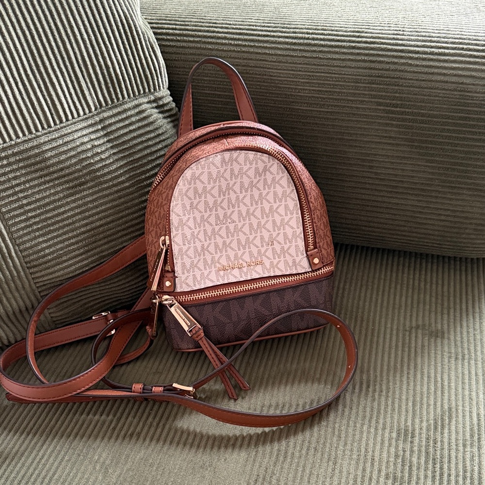 Michael Kors White, Tan, and Chocolate Mini Backpack